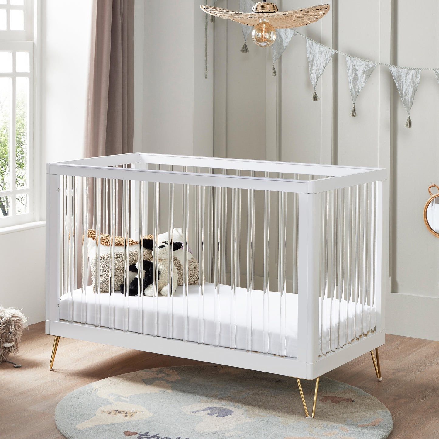 Babymore Kimi Cot Bed - White Acrylic