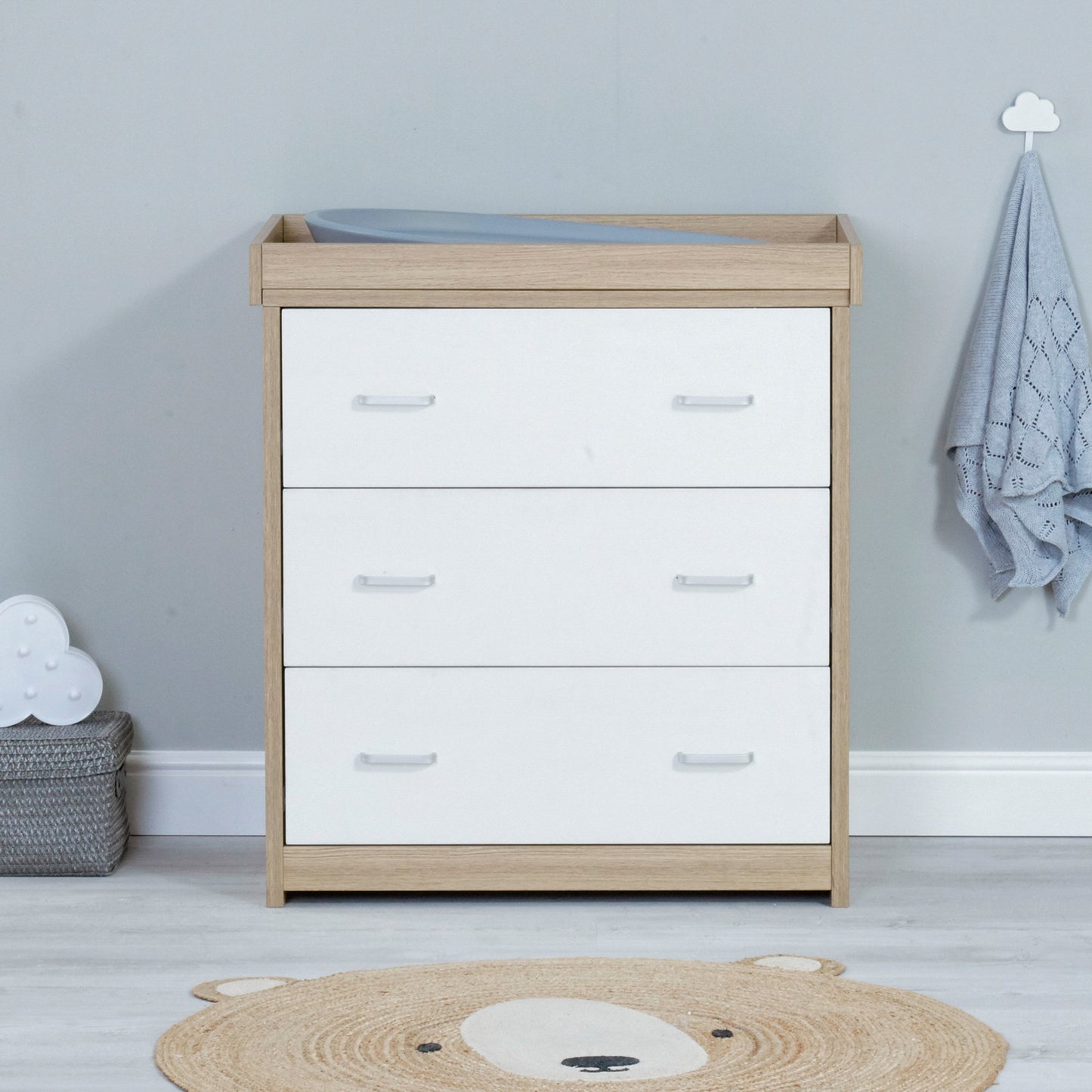 Babymore Luno 3 Piece Nursery Room Set - Oak White