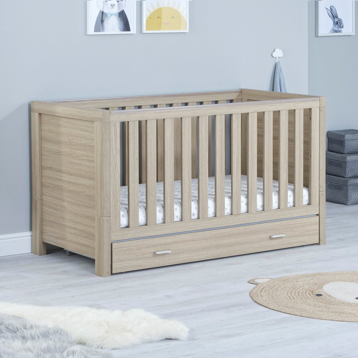 Babymore Luno 3 Piece Nursery Room Set - Oak