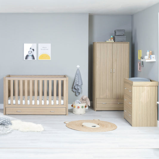 Babymore Luno 3 Piece Nursery Room Set - Oak