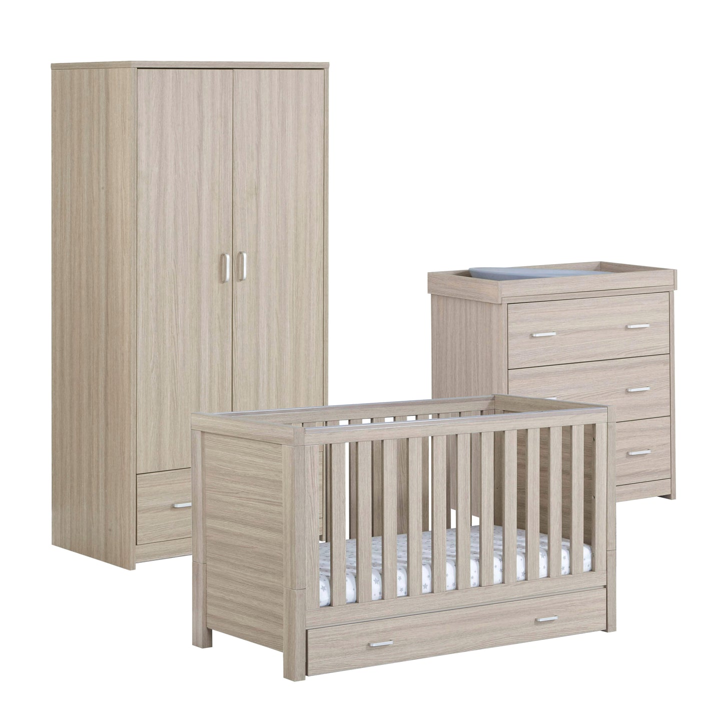 Babymore Luno 3 Piece Nursery Room Set - Oak