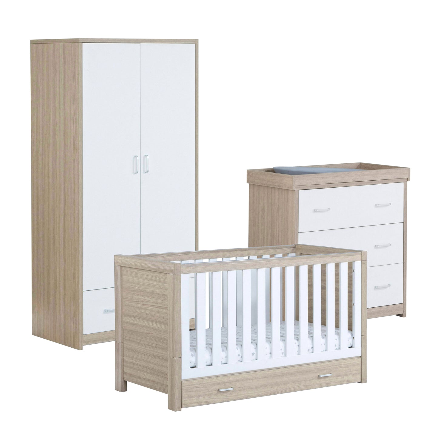 Babymore Luno 3 Piece Nursery Room Set - Oak White