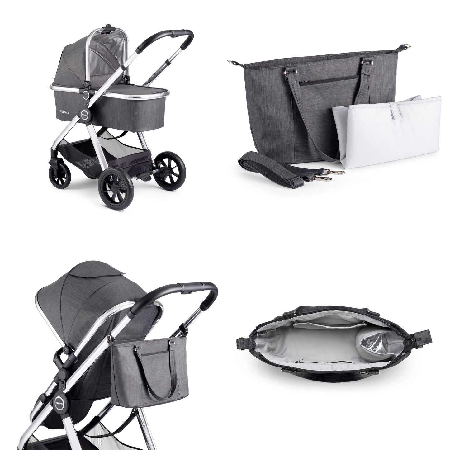 Babymore Memore V2 Pram Pushchair 11 Piece - Chrome