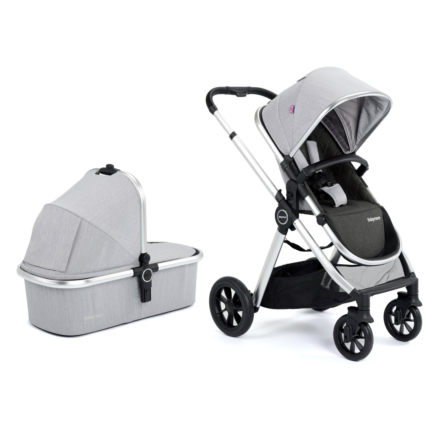 Babymore Memore V2 Pram Pushchair 11 Piece - Silver