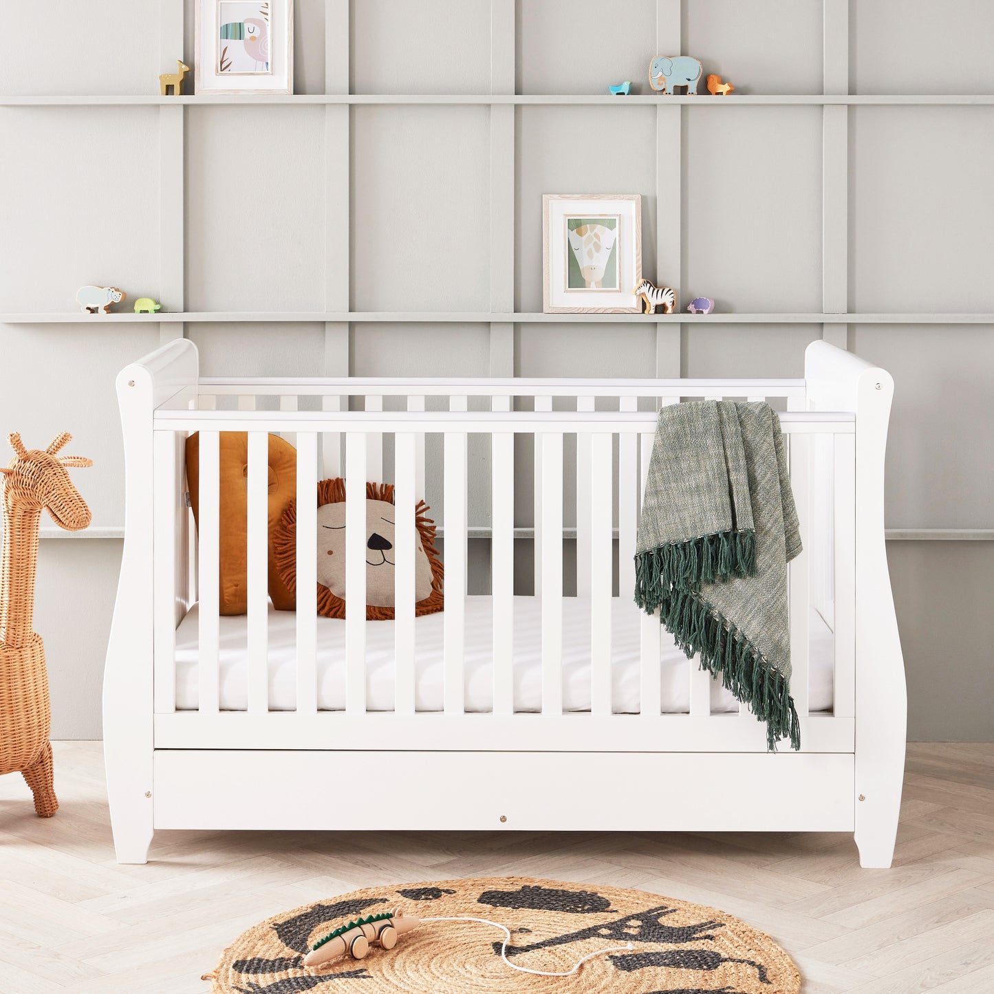 Babymore Stella Sleigh Drop Side Cot Bed - White