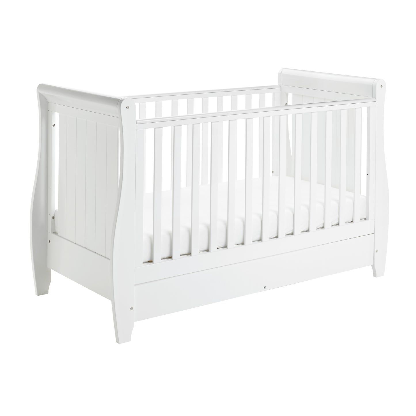 Babymore Stella Sleigh Drop Side Cot Bed - White