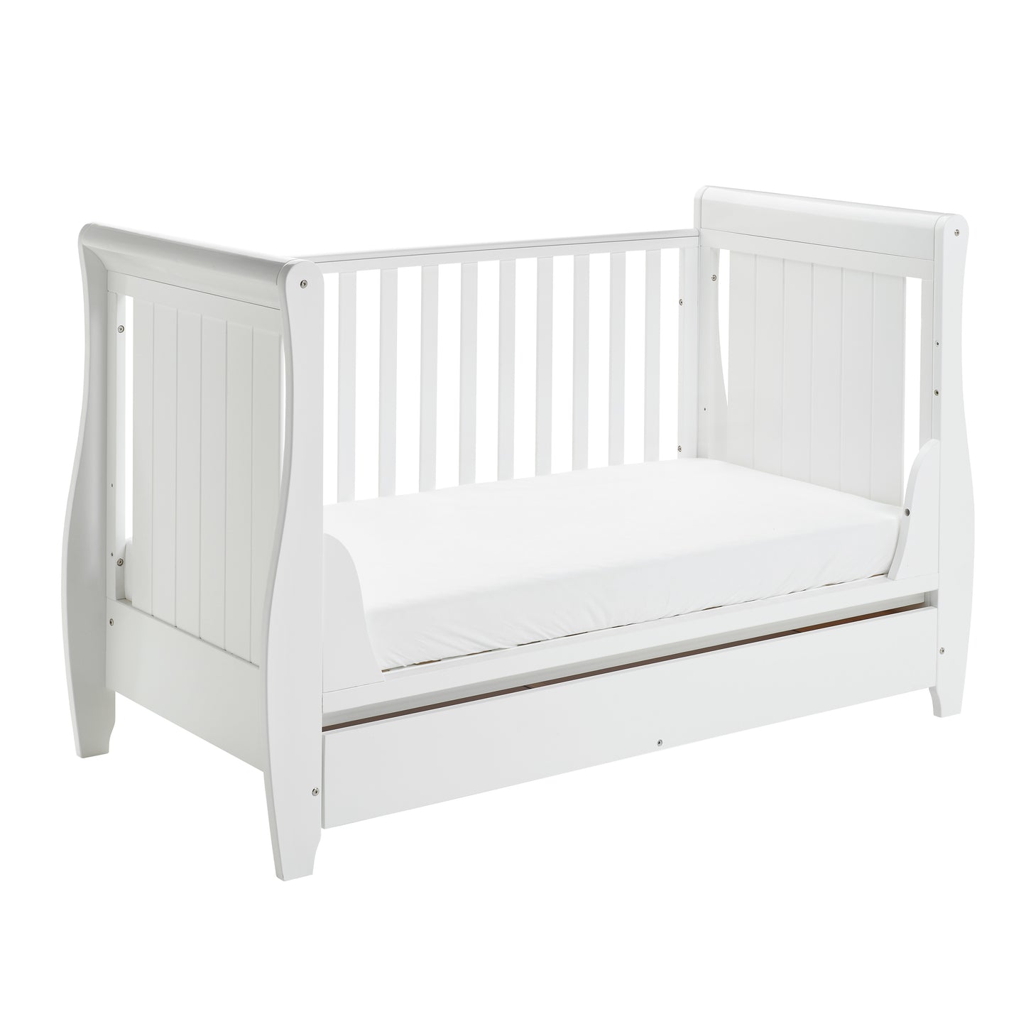 Babymore Stella Sleigh Drop Side Cot Bed - White