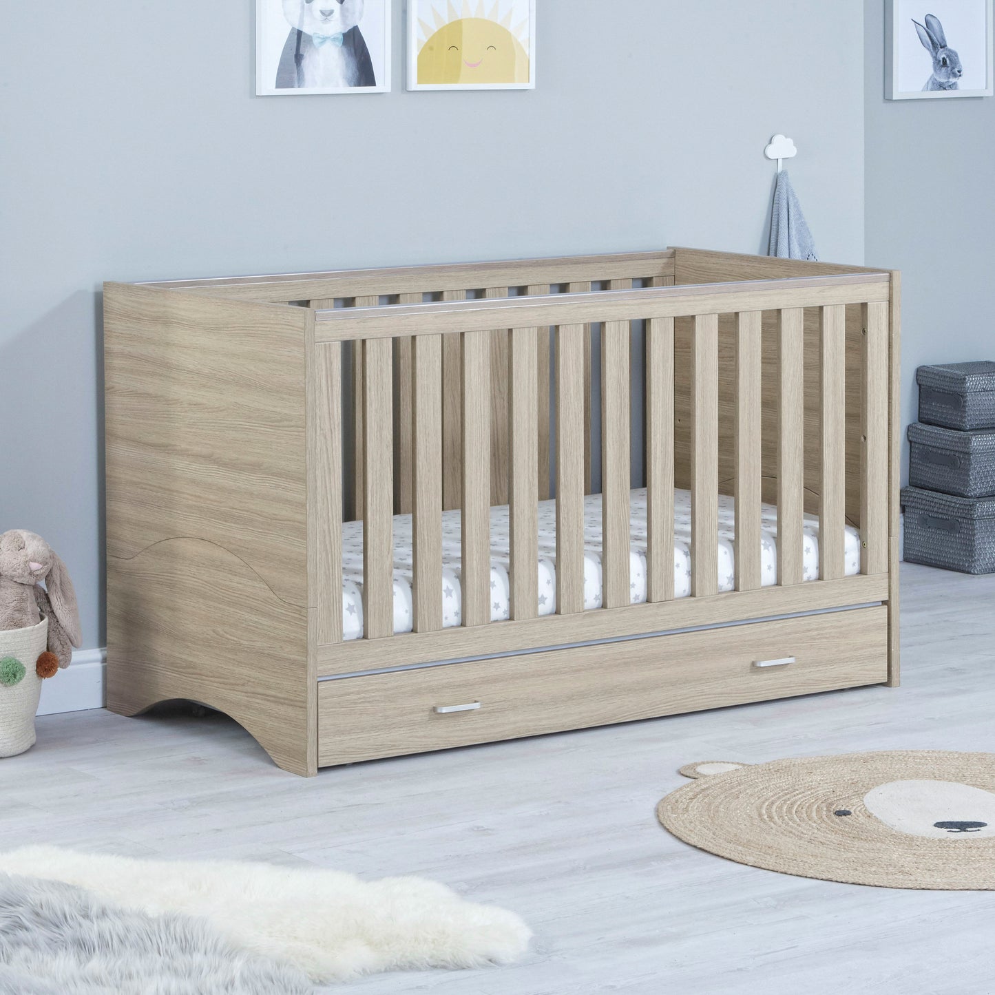 Babymore Veni 3 Piece Nursery Room Set - Oak