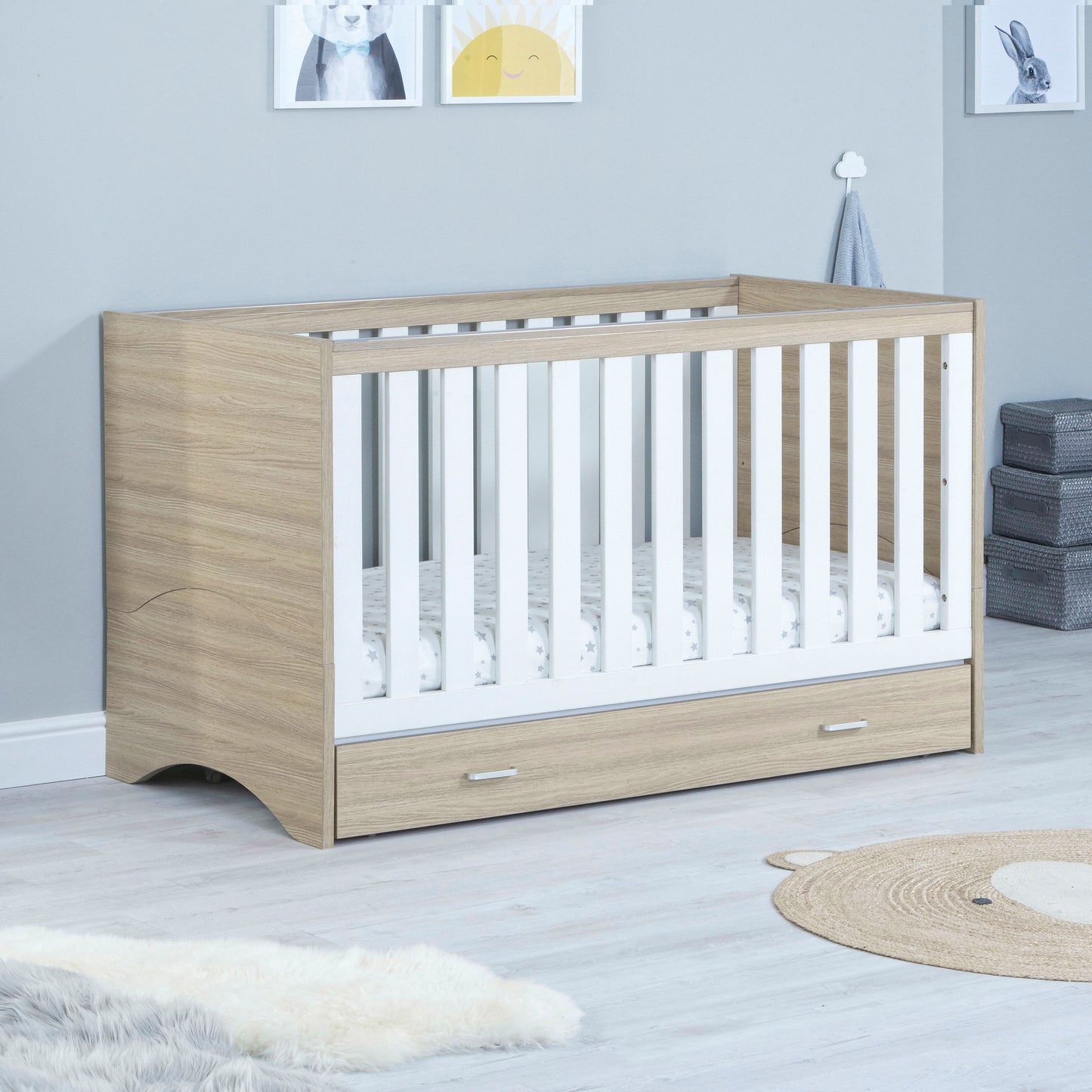 Babymore Veni 3 Piece Nursery Room Set - Oak White