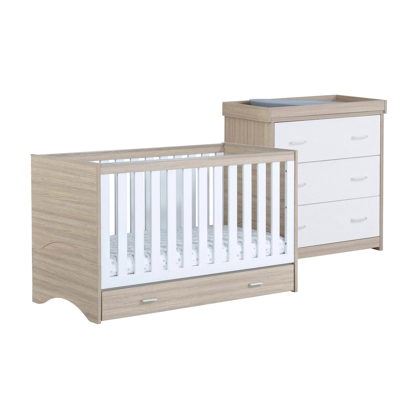 Babymore Veni 2 Piece Nursery Room Set - Oak White