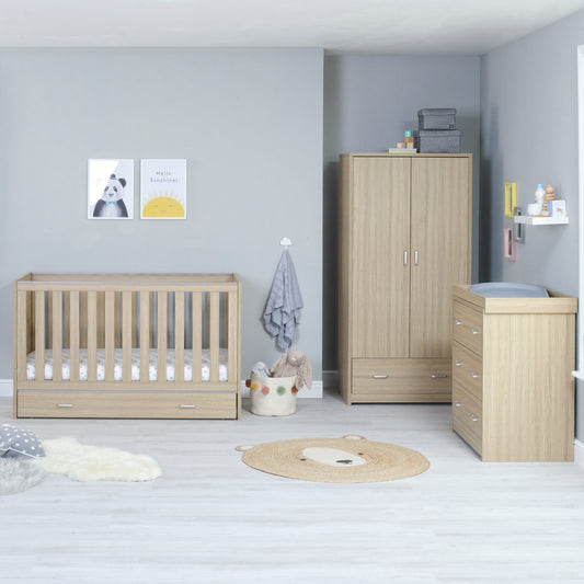 Babymore Veni 3 Piece Nursery Room Set - Oak