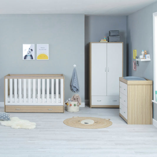 Babymore Veni 3 Piece Nursery Room Set - Oak White