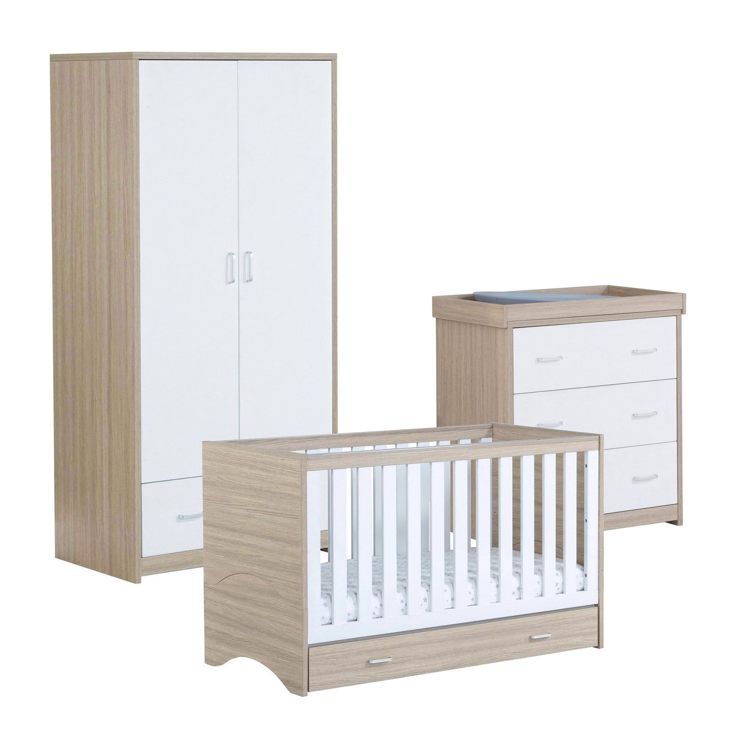 Babymore Veni 3 Piece Nursery Room Set - Oak White